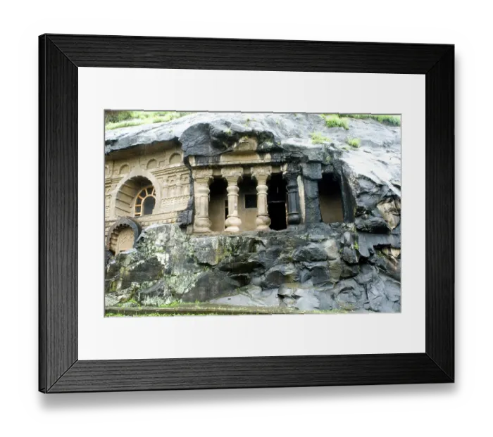 Framed Print : Buddhist Karla caves finest examples of ancient rock cut caves built in 3rd 2nd century BC by Buddhist monk