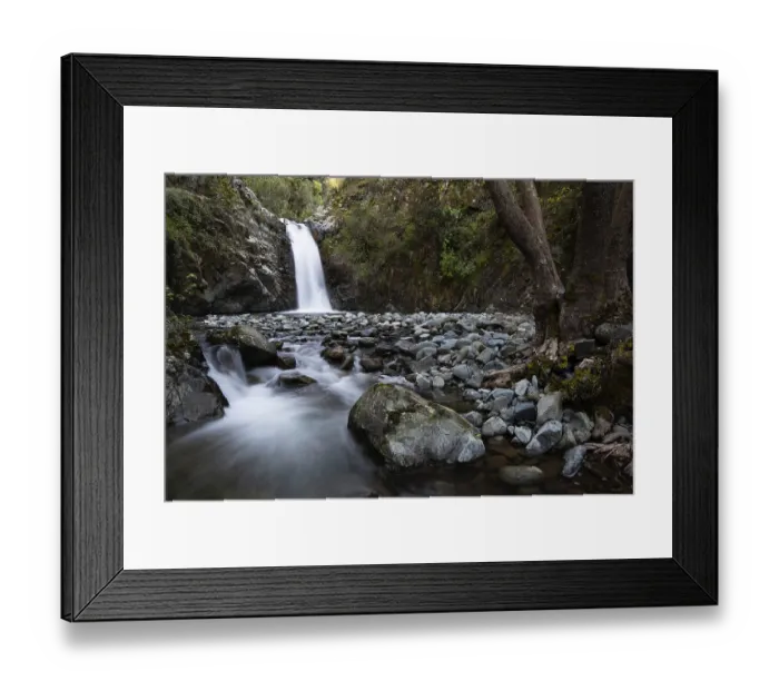 Framed Print : Beautiful Waterfall with stones on the ground in the heart of Machairas forest at Troodos mountains in Cyprus