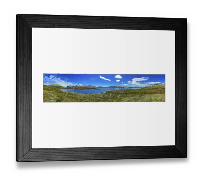 Framed Print : Amazing Vavatn lake panorama rough landscape view rocks boulders and mountains during summer in Hemsedal Norway