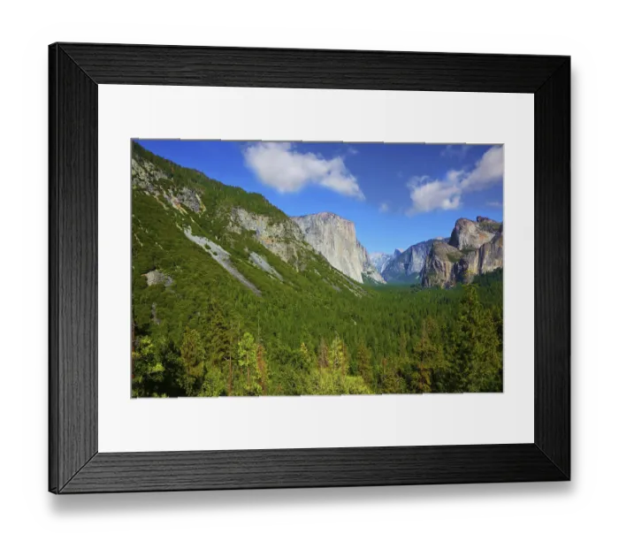 Framed Print : Magnificent panorama of mountains and woods of national park Yosemite