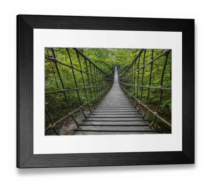 Framed Print : Wooden suspension bridge over a gorge
