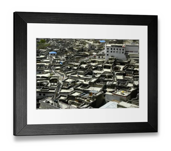 Framed Print : View of the flat-roofed houses and monastery Solmi Gompa of Marpha Annapurna Region Nepal