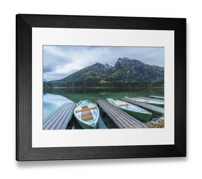 Framed Print : Lake Hintersee, boats, Watzmann mountain and cloudy sky Framed Print : Lake Hintersee, boats, Watzmann mountain and cloudy sky