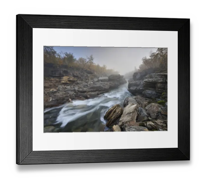 Framed Print : River Abiskojakka River flows through Abisko Canyon