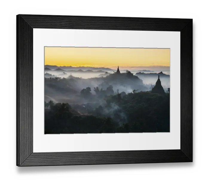 Framed Print : Pagodas surrounded by trees, in the mist Framed Print : Pagodas surrounded by trees, in the mist