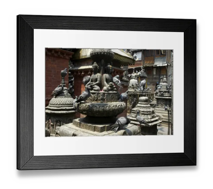 Framed Print : Many shrines and statues with pigeons
