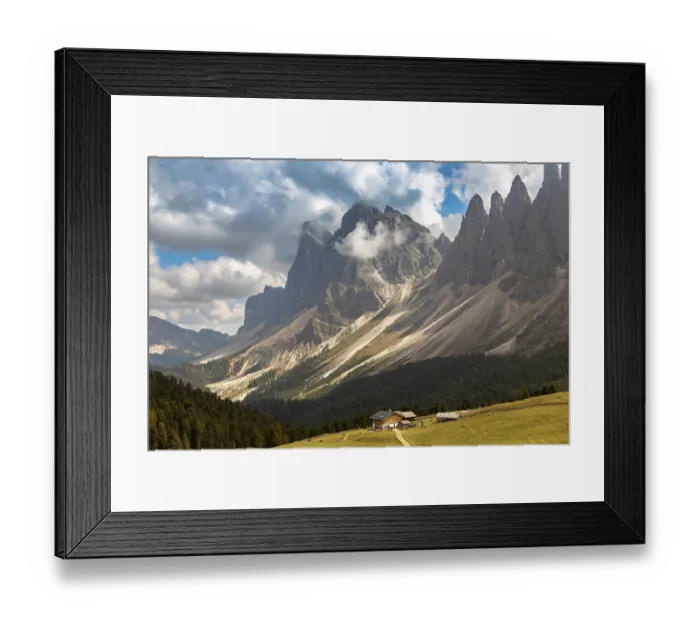 Framed Print : Alpine pasture on the Rasciesa in front of the Odle peaks