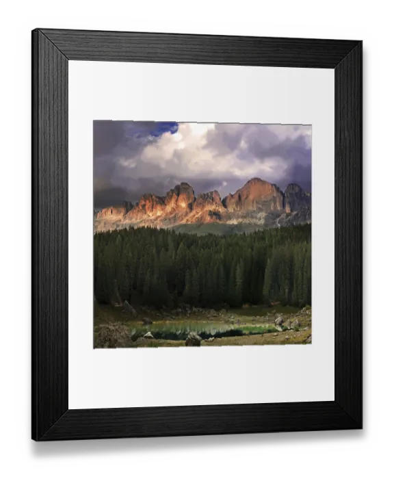 Framed Print : View from the Karersee lake to the red wall in the rose garden massif Framed Print : View from the Karersee lake to the red wall in the rose garden massif