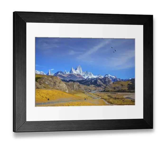 Framed Print : Amazing tops of Mountains Fitzroy are lit with the midday sun