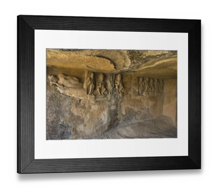 Framed Print : Statue of reclining buddha in pandulena caves