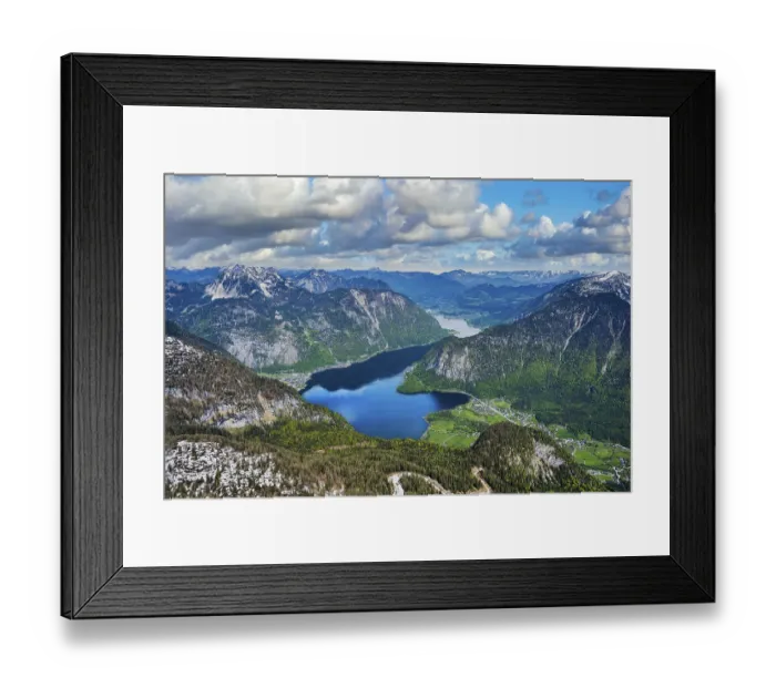 Framed Print : A view of the lake of Hallstatt from the Dachstein Mountains in Austria
