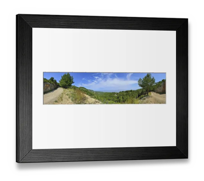 Framed Print : Panoramic landscape with mountain views, sunny day
