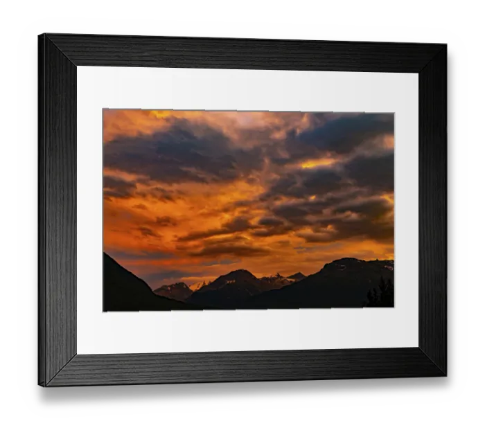 Framed Print : Beautiful Mountain View with Snow and Cloudscape in Sunset over the Swiss Alps in a Summer Night in Samedan