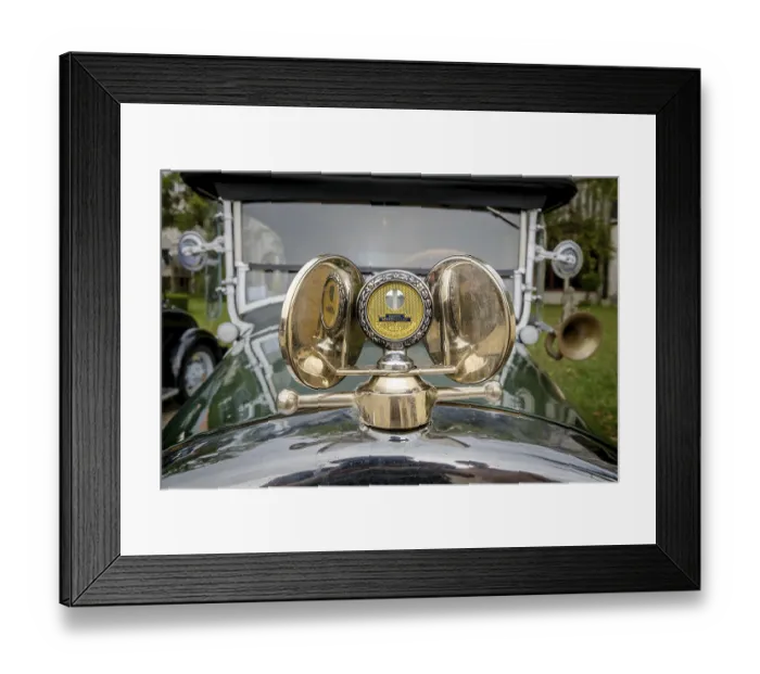 Framed Print : Lisbon, Portugal - Oct 15, 2023: Close-up and selective focus on the Boyce MotoMeter on top of hood or bonnet