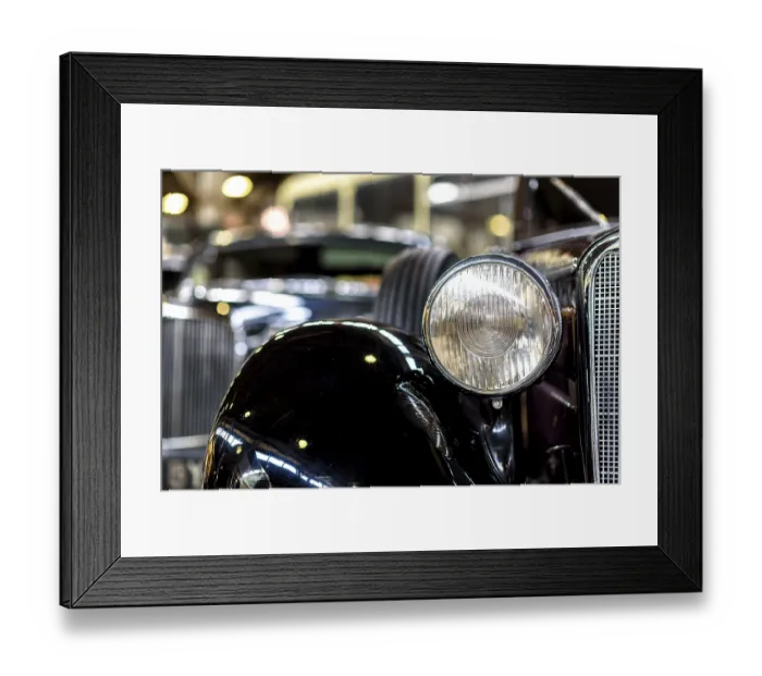 Framed Print : Details of a classic car in a museum