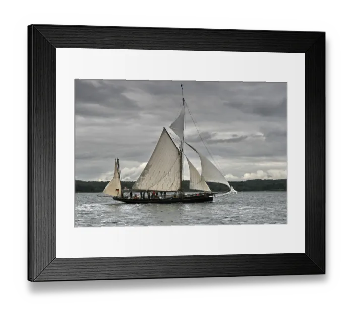 Framed Print : Sailing ship on the Baltic Sea - Yawl - classic sailboat on the sea with cloudy background