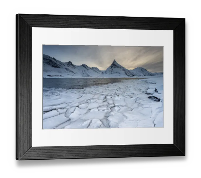 Framed Print : Fjord with ice floes in winter