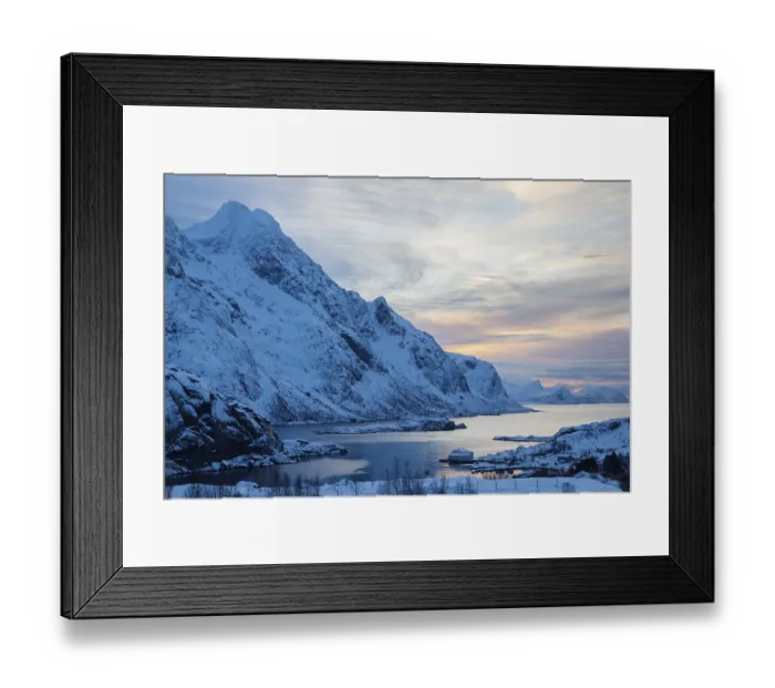Framed Print : Landscape in winter, bay near Unstad
