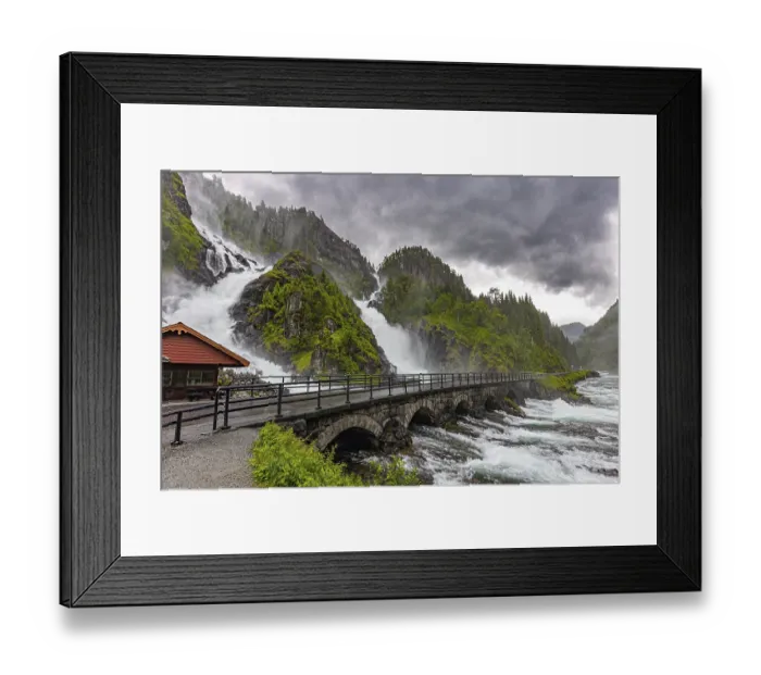 Framed Print : Powerful double waterfall Lotefossen