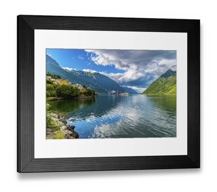 Framed Print : Magical late summer sunset. Mountains and forests are reflected in the water