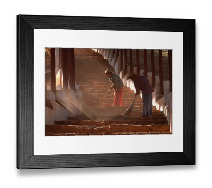 Framed Print : Myanmar, Asia, stair cleaning, two woman, Asia Framed Print : Myanmar, Asia, stair cleaning, two woman, Asia