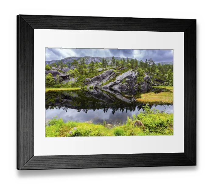 Framed Print : Quiet small lake next to the road