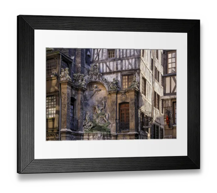 Framed Print : Rouen, Rue du Gros-Horloge, Great Clock, Fountain