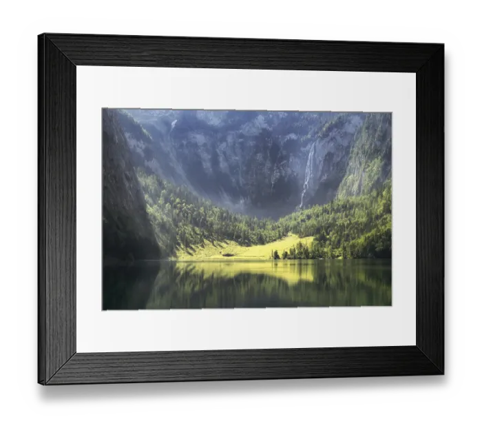 Framed Print : Obersee near Koenigsee with big Waterfall Framed Print : Obersee near Koenigsee with big Waterfall