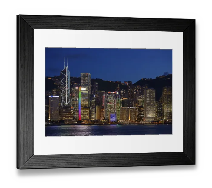 Framed Print : View at the blue hour from Kowloon on Hong Kong Island's skyline on Hong Kong River
