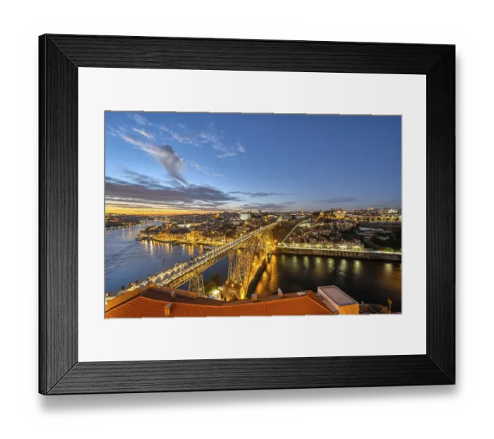 Framed Print : View of Porto with the Dom Luis I bridge and the Douro river after sunset Framed Print : View of Porto with the Dom Luis I bridge and the Douro river after sunset