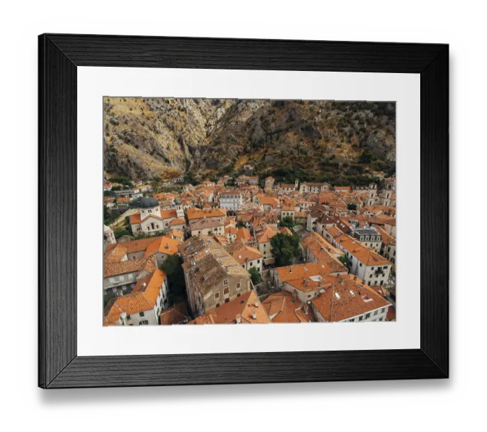 Framed Print : Top view of an old town. Drone photo