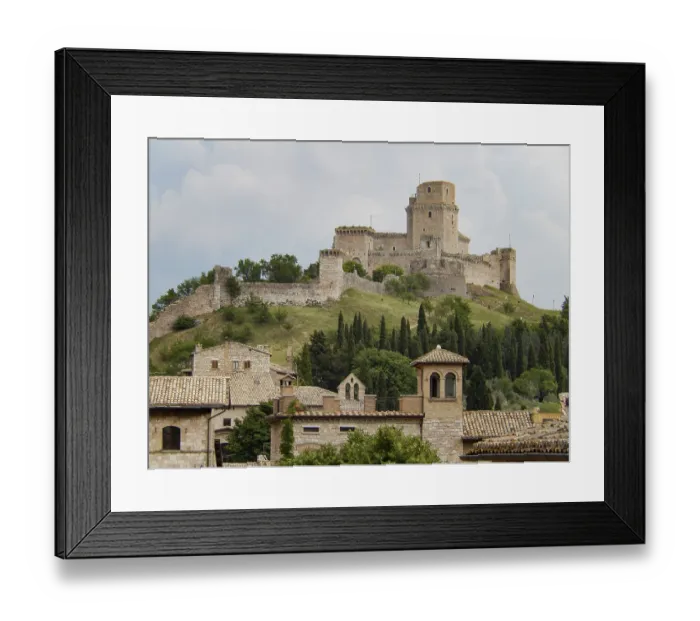Framed Print : Medieval fortress rocca maggiore rising above the rooftops of assisi Framed Print : Medieval fortress rocca maggiore rising above the rooftops of assisi