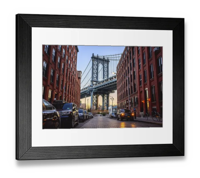 Framed Print : View from Main Street to Manhattan Bridge and Empire State Building Framed Print : View from Main Street to Manhattan Bridge and Empire State Building