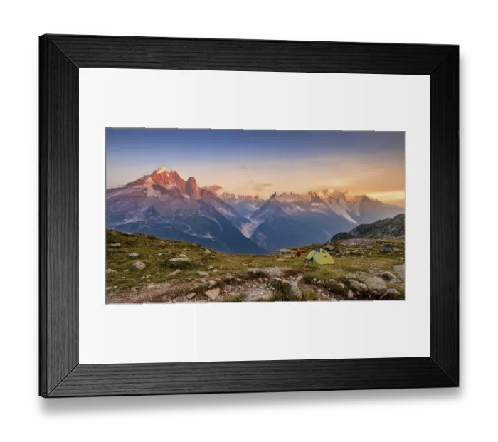 Framed Print : Beautiful sunset by the lake under the snowy Mont Blanc