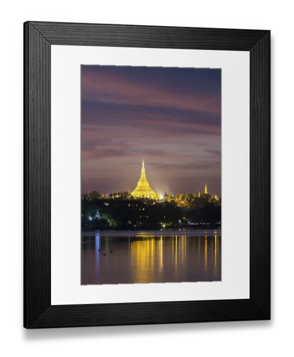 Framed Print : Illuminated Shwedagon Pagoda at sunset