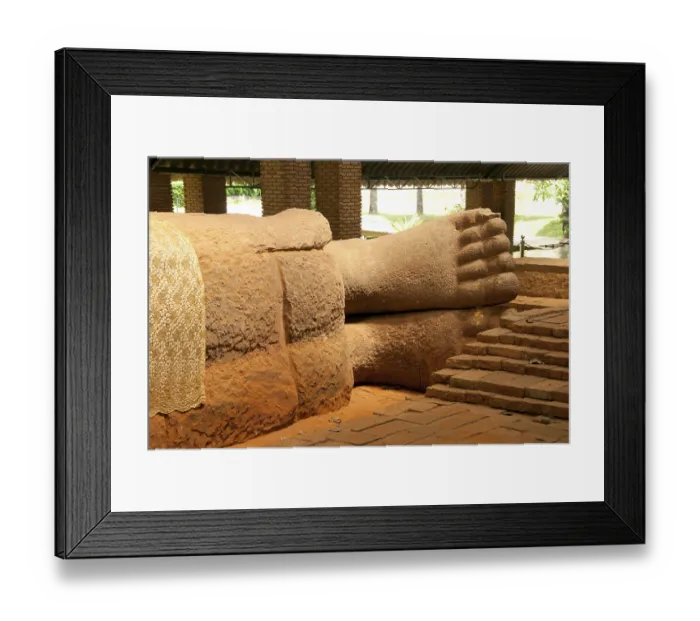 Framed Print : The sandstone reclining Buddha housed at Wat Dharmacakra Semaram is the oldest reclining Buddha in Thailand