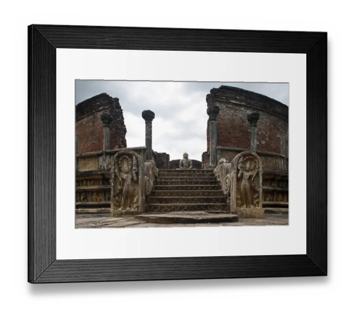 Framed Print : Buddha statue with ruined structure