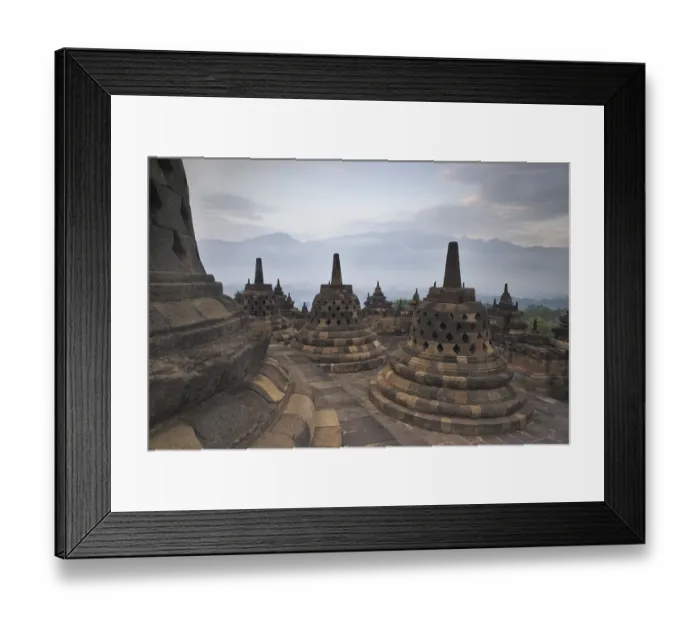 Framed Print : Stupas at dawn, Borobudur Buddhist Temple
