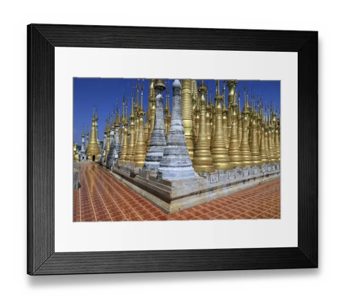Framed Print : Some of the 1054 pagodas of the In-Dein Pagoda Forest on Inle Lake