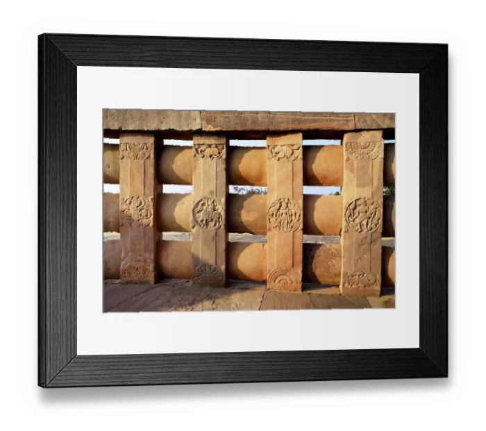Framed Print : Close view of stupa 2 carved medallions decorate surrounding walls Framed Print : Close view of stupa 2 carved medallions decorate surrounding walls