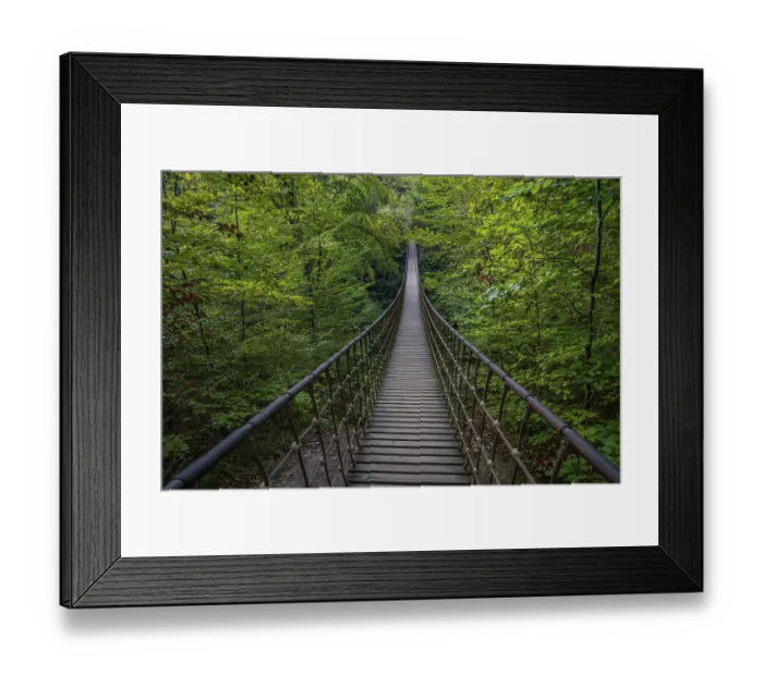 Framed Print : Wooden suspension bridge over a gorge