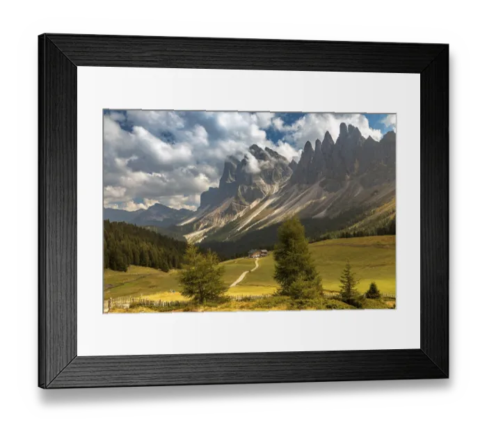 Framed Print : Alpine pasture on the Rasciesa in front of the Odle peaks