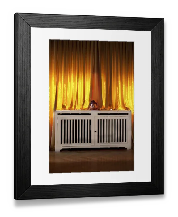 Framed Print : Interior with wooden Buddha head