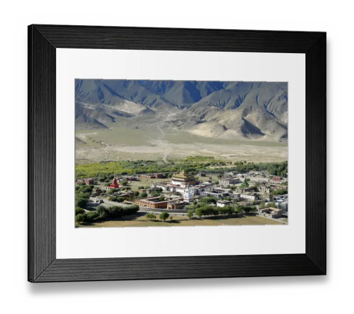 Framed Print : Tibetan Buddhism, monastery complex in the form of a Mandala below a mountain slope
