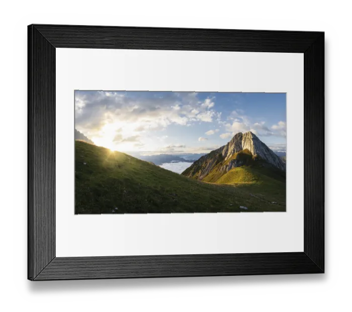 Framed Print : Mountain Predigstein in the Mountain range Wetterstein range in Tyrol Austria at sunrise