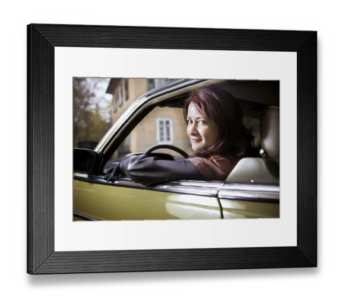 Framed Print : Girl in front of Post-War classic car