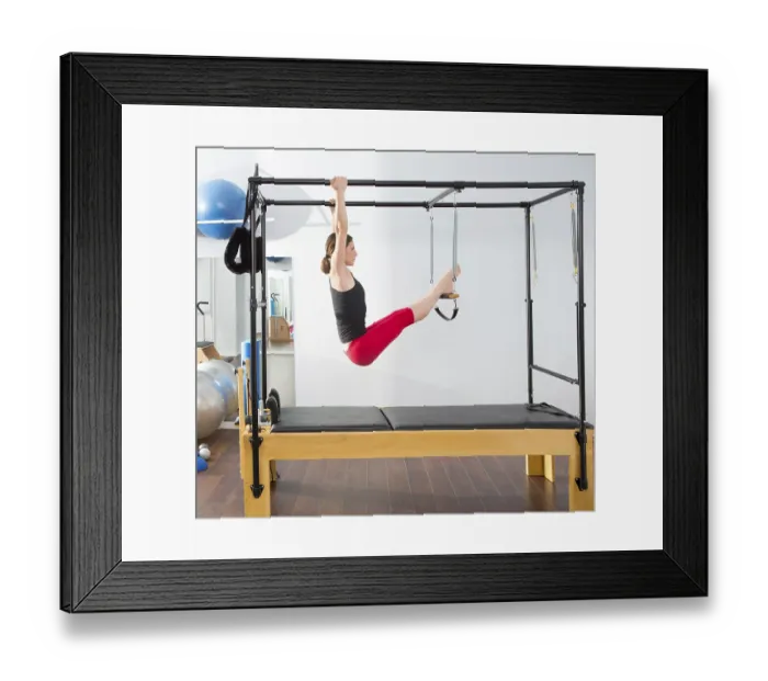 Framed Print : Aerobics pilates instructor woman in cadillac fitness exercise Framed Print : Aerobics pilates instructor woman in cadillac fitness exercise