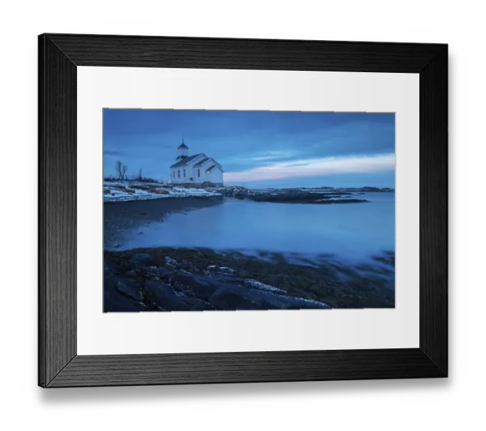 Framed Print : Church on the coast at dusk, Gimsoy