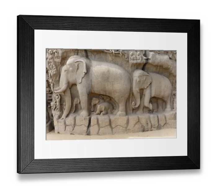 Framed Print : Descent of Ganga, bas-relief, detail