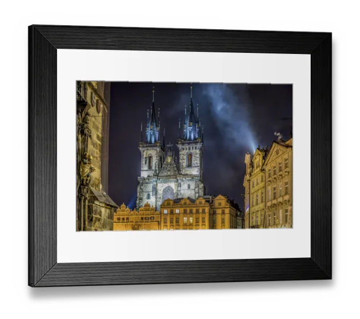 Framed Print : A Gothic church illuminated in the night sky